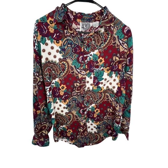 Vintage 4200 Paisley and Floral Patterned Long Sleeve Button Up Blouse - Picture 1 of 4